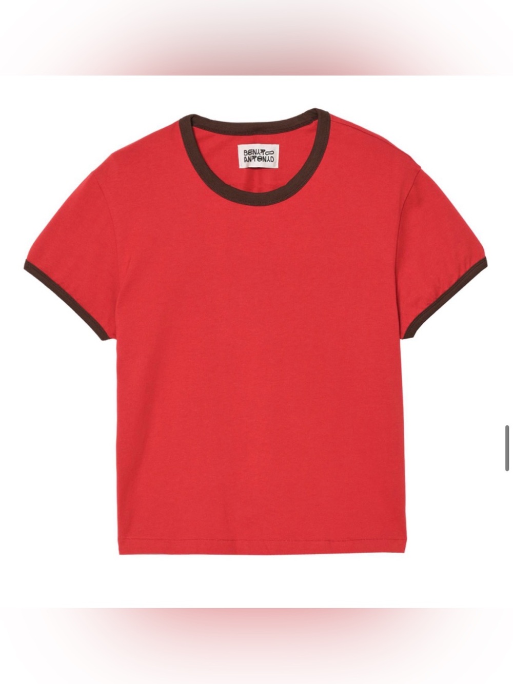 Zara Bad Bunny Benito Antonio Red Tee with Brown Contrast Trim